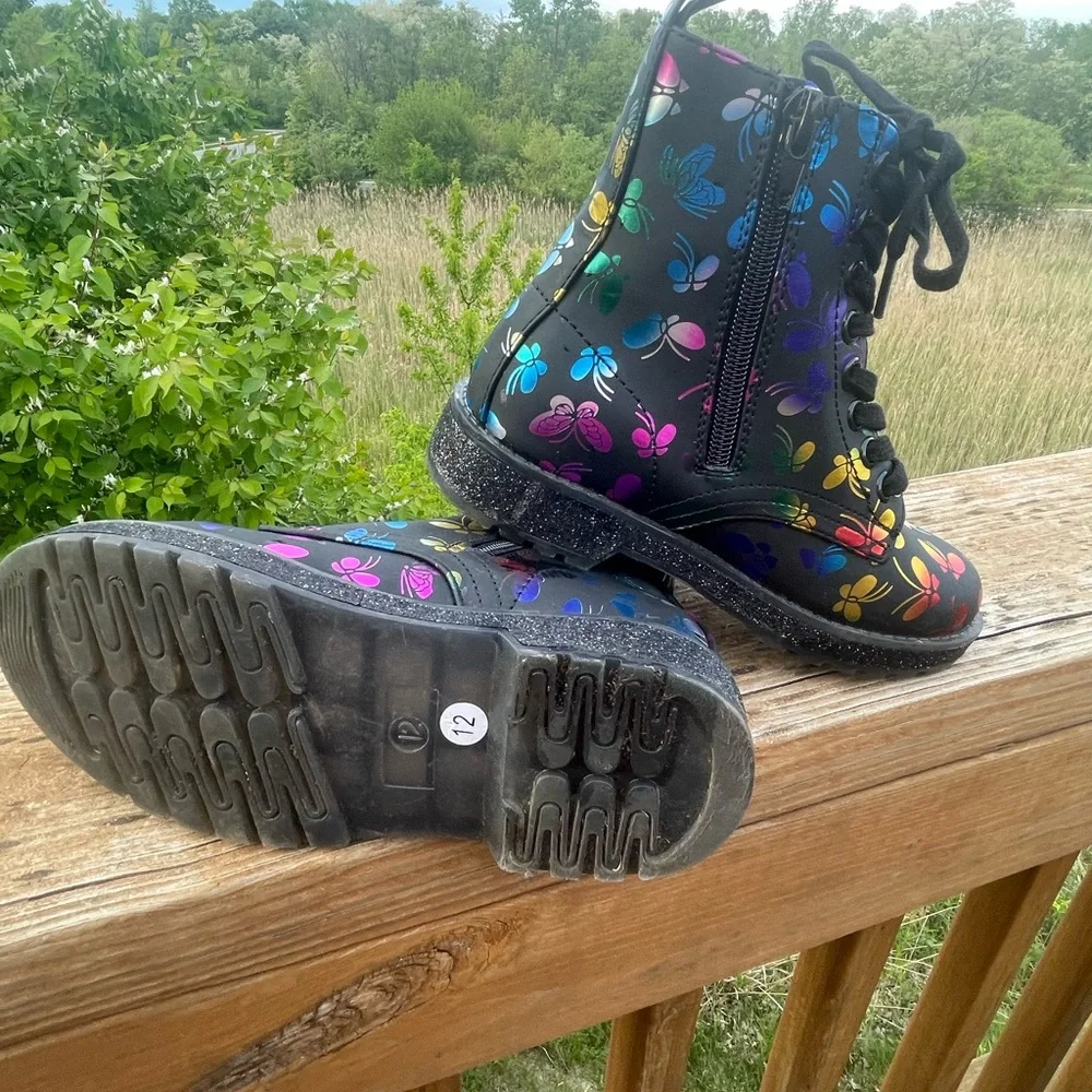 MIA Black Boots with Vibrant Butterfly Design